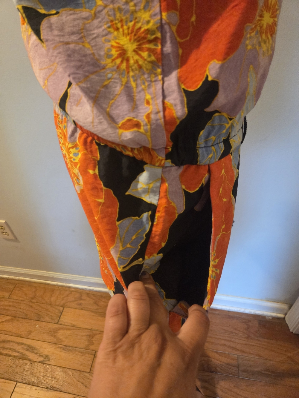 LOFT Black Floral Spaghetti-Strap Romper with Orange & Lavender Bloom - Picture 4 of 9